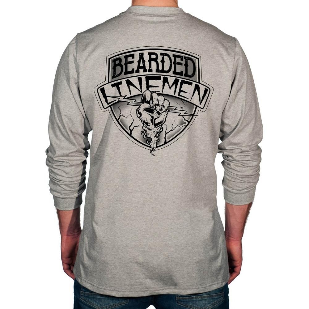 Benchmark FR Long Sleeve “Bearded Lineman Brotherhood” Shirt, Color: 3118FRLG-Blb crest, Size: M