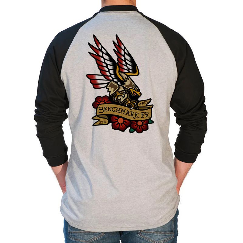 Benchmark FR American Eagle Tattoo Graphic Raglan Shirt – Black/Gray (3119FRBK)