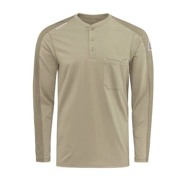 BULWARK MENS FLEX KNIT HENLEY CAT2 BULWARK MENS FLEX KNIT HENLEY CAT2, Color: STL2KH, Size: S REG