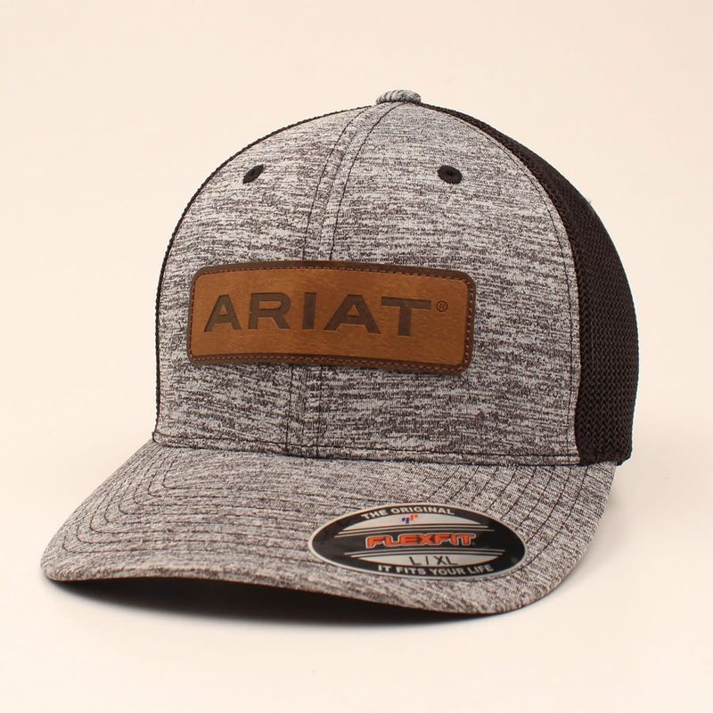 Ariat Men's Leather Patch Flexfit Mesh Back Cap – Black Heather (A300002601)