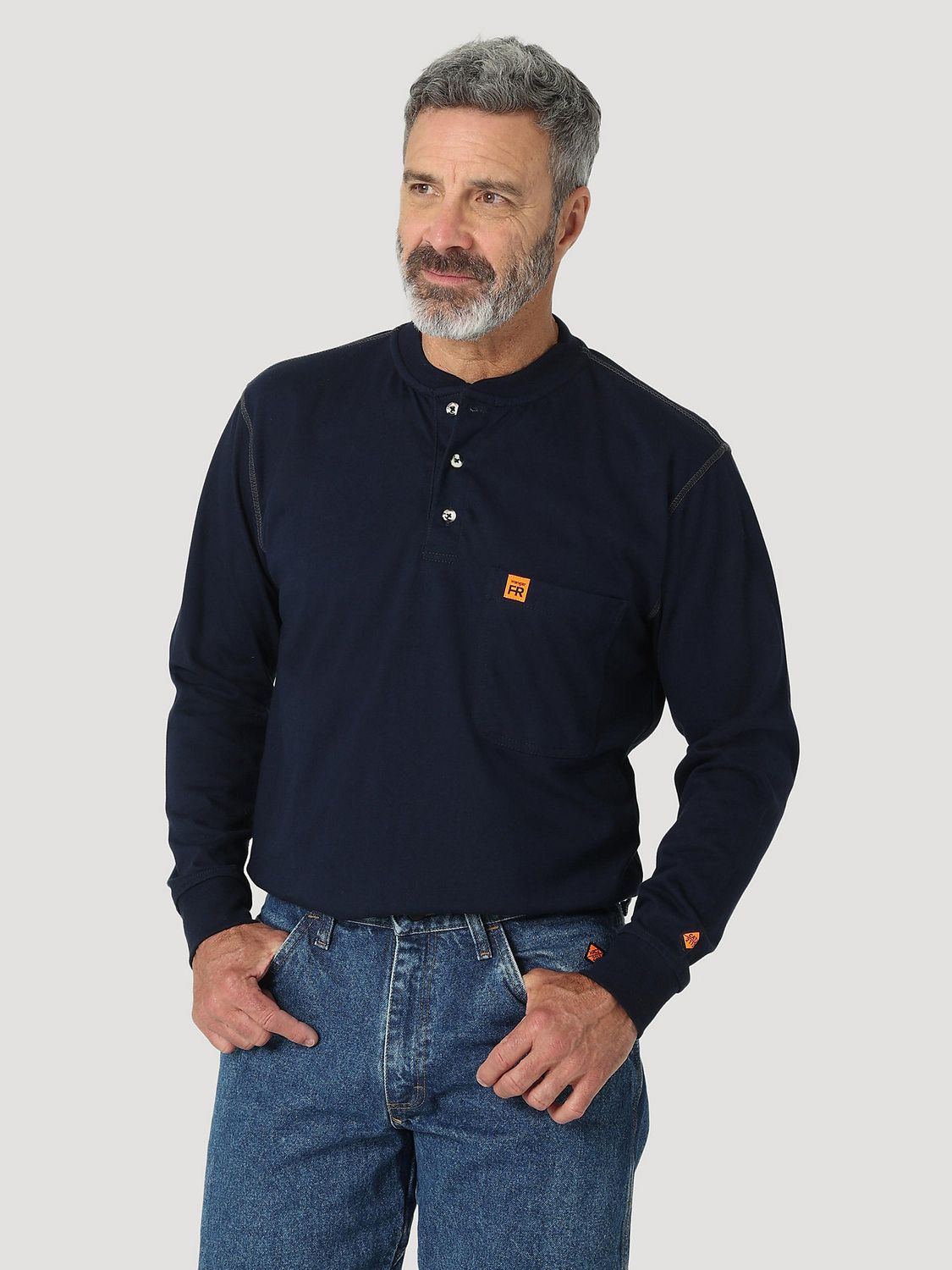 **FR161NV Wrangler FR Henley Navy **FR161NV Wrangler FR Henley Navy
