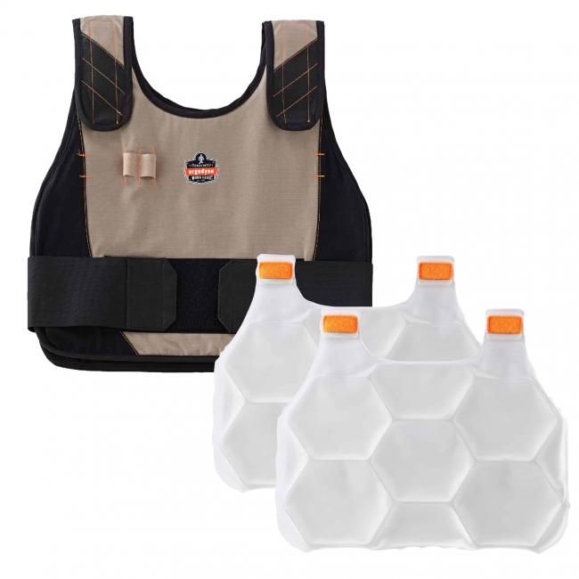 Ergodyne Premium Fr Phase Change Cooling Vest Packs 6215, Color: Khaki, Size: S/M