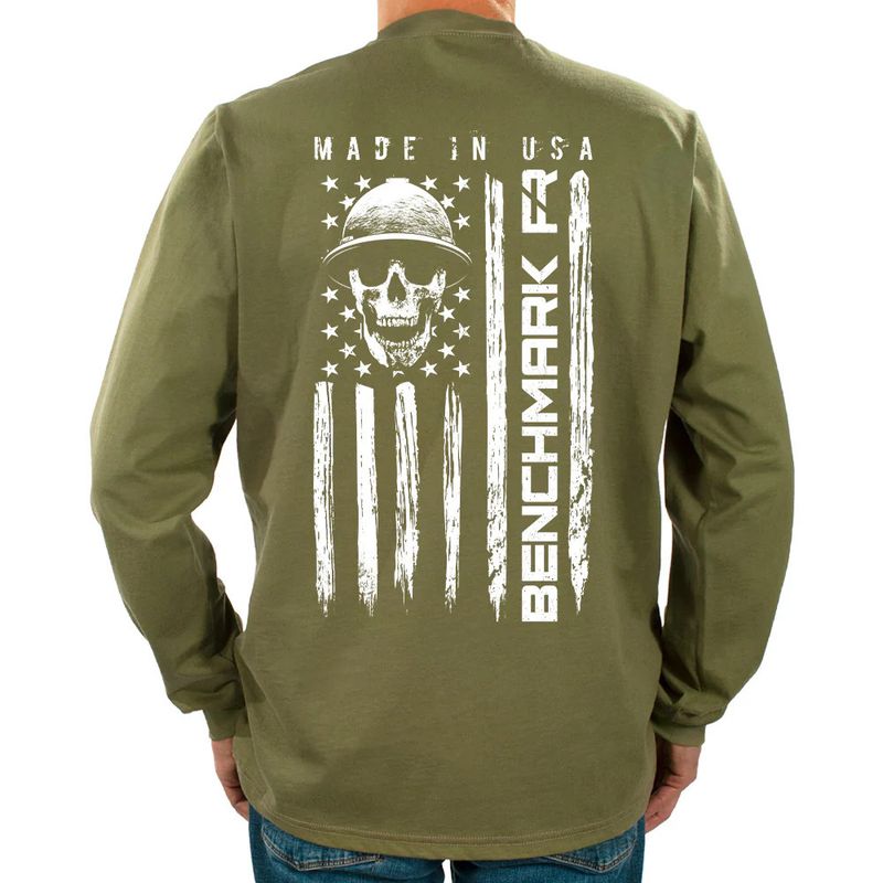 Benchmark FR Skull Flag Graphic Long Sleeve Shirt – Army Green (3118FRAG)