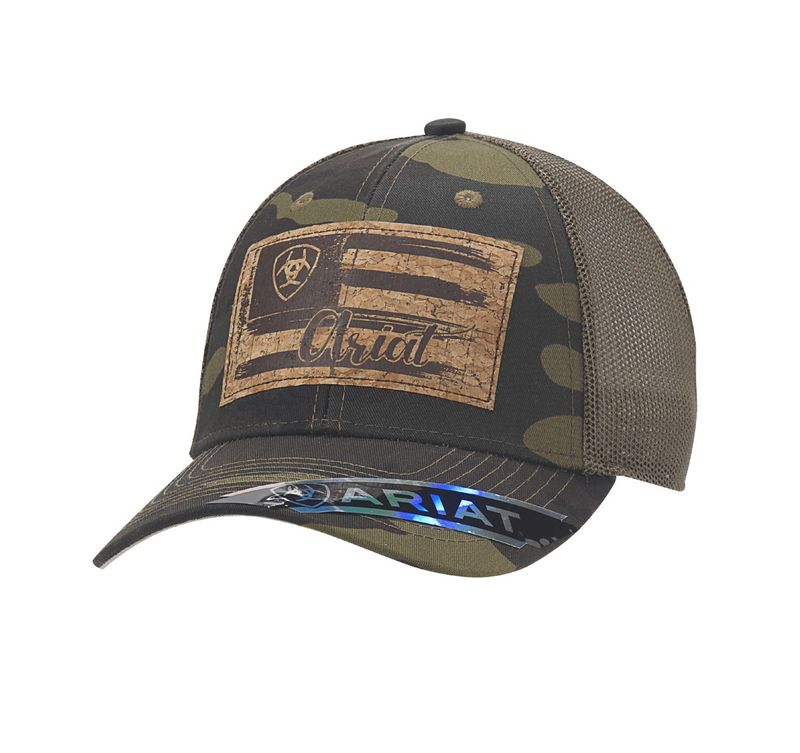 Ariat Hat Ladies Snap Back Cap Flag Cork Logo Camo A3000160222