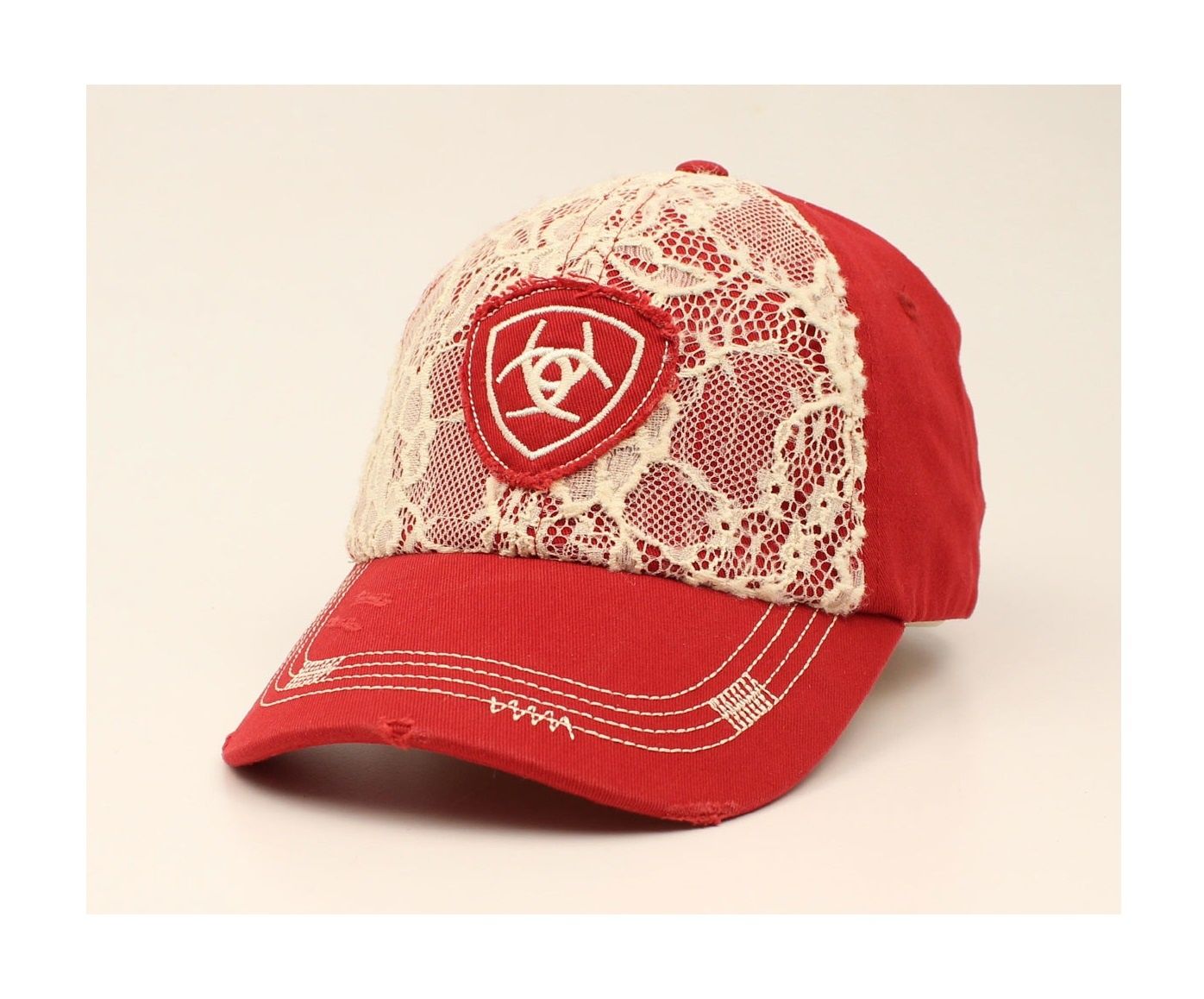 Ariat Women's Ivory Lace & Burgundy Shield Logo Cap – Burgundy (1514809)** Ariat Women's Ivory Lace & Burgundy Shield Logo Cap – Burgundy (1514809)**