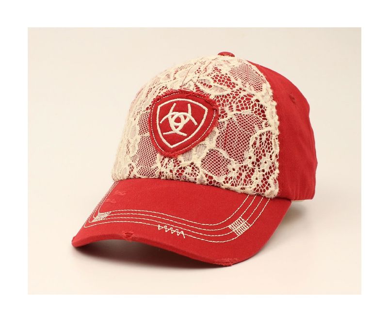 Ariat Women's Ivory Lace & Burgundy Shield Logo Cap – Burgundy (1514809)**