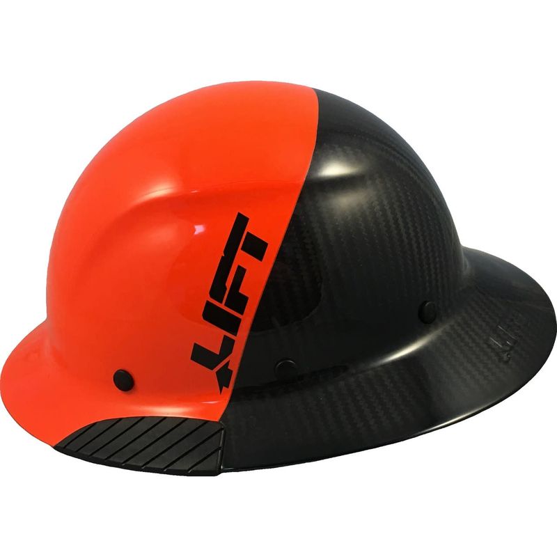 Actual Carbon Fiber Hard Hat - HDC50C-19OC Full Brim Glossy Black and Hi-Viz Orange