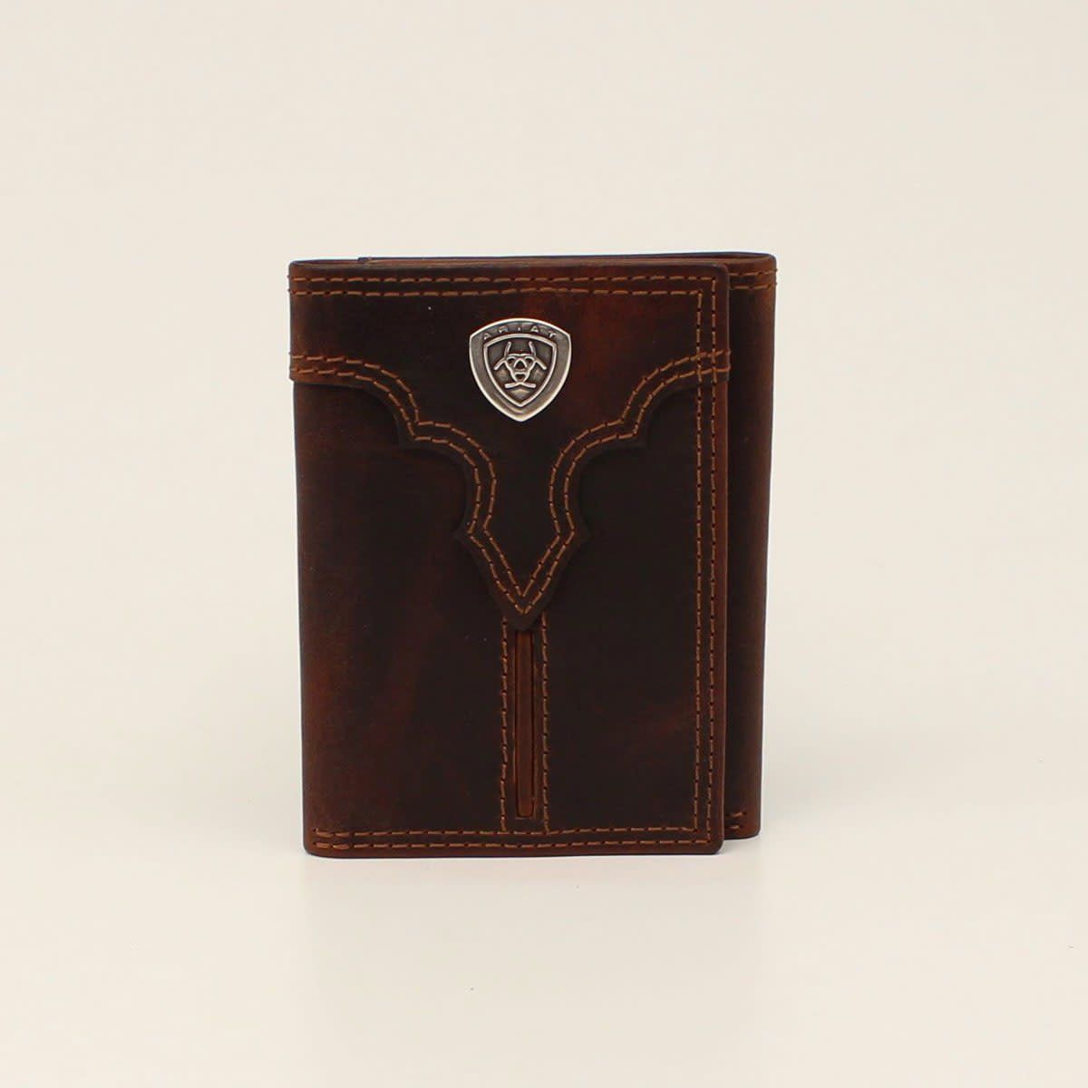 Ariat Mens Trifold Wallet Center Bump Shield Brown A3550102 Ariat Mens Trifold Wallet Center Bump Shield Brown A3550102