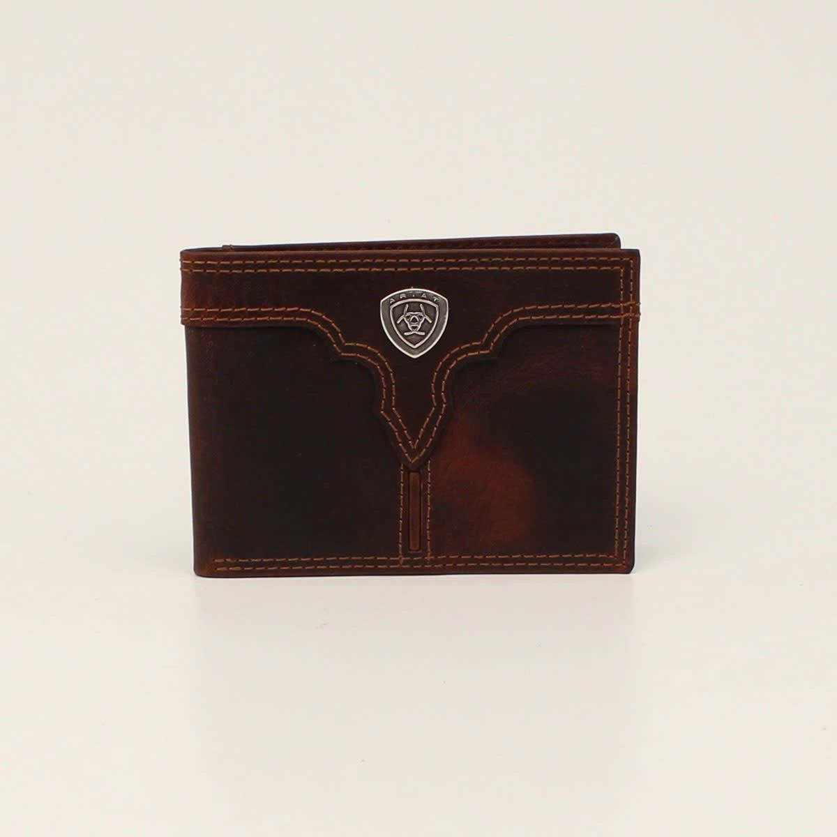 Ariat Mens Bifold Wallet Center Bump Shield Brown A3550202 Ariat Mens Bifold Wallet Center Bump Shield Brown A3550202