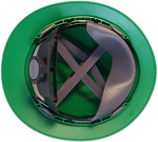 MSA Advance Full Brim Vented Hard hat with 4 point Ratchet Suspension Green