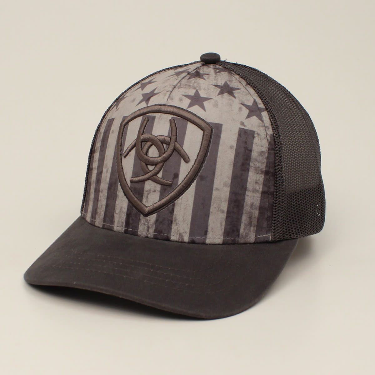 Ariat Mens Snap Back Usa Flag Embroidered Shield Grey A300026006 Ariat Mens Snap Back Usa Flag Embroidered Shield Grey A300026006