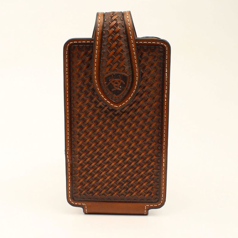Ariat Men's Basketweave Embossed Leather Cell Phone Case – Brown (A0601702)