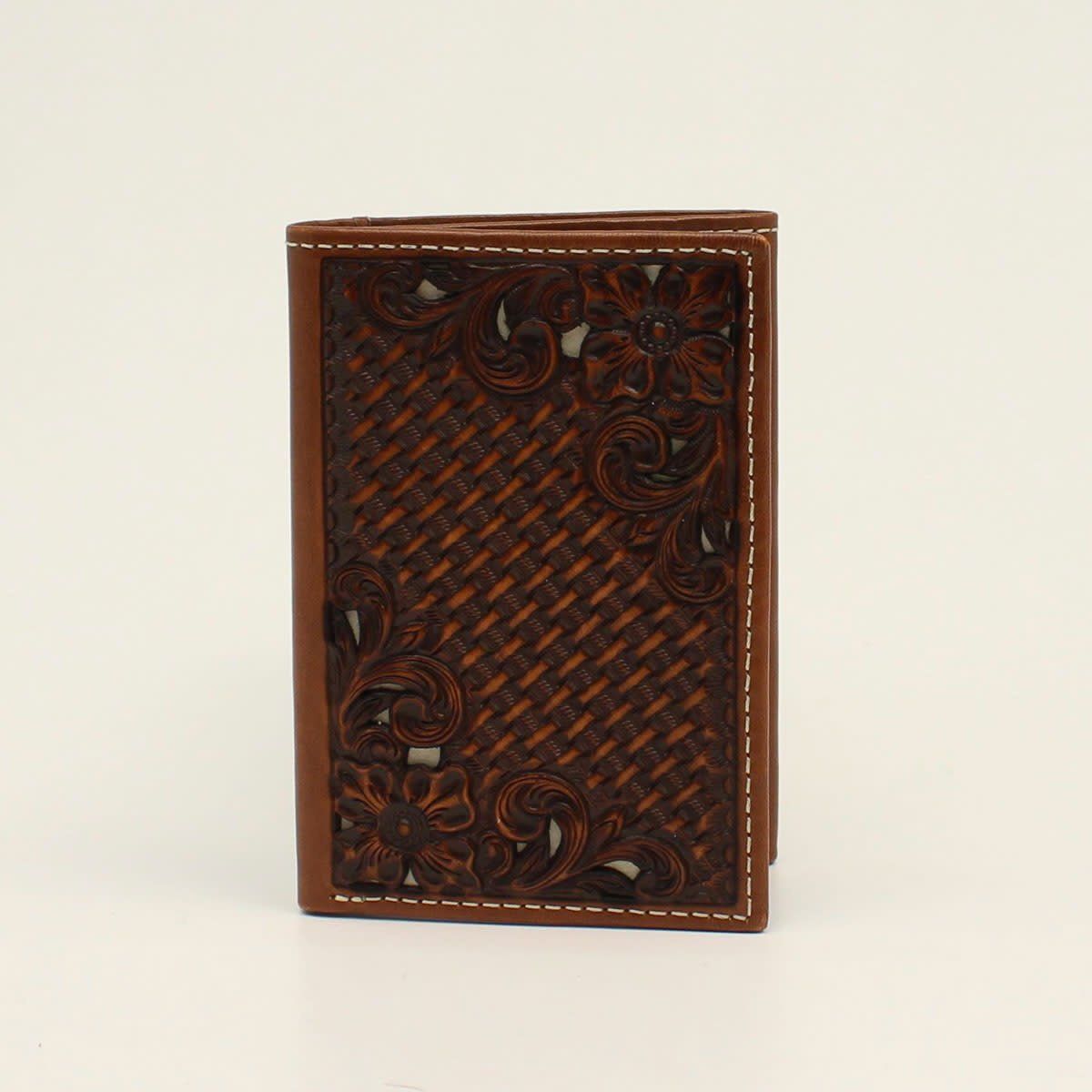 Nocona Trifold Basket Weave Floral Tooled Brown N500016002 Nocona Trifold Basket Weave Floral Tooled Brown N500016002