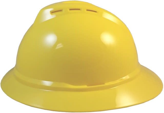 MSA Yellow Advance Full Brim Vented Hard hat with 4 point Ratchet Suspension