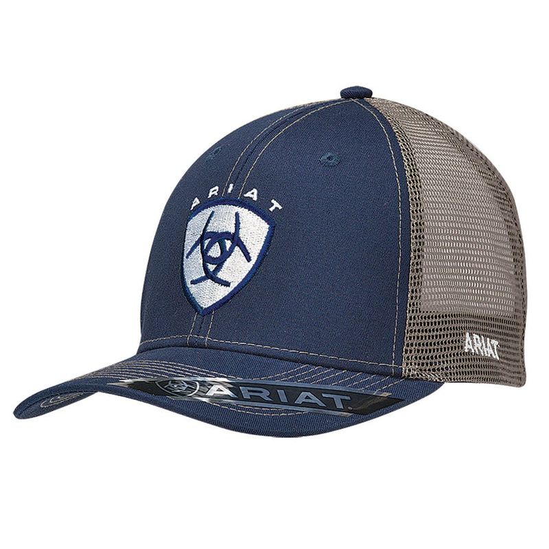 Ariat Men's Shield Logo Mesh Back Cap – Navy with Tan Accents (1595303)