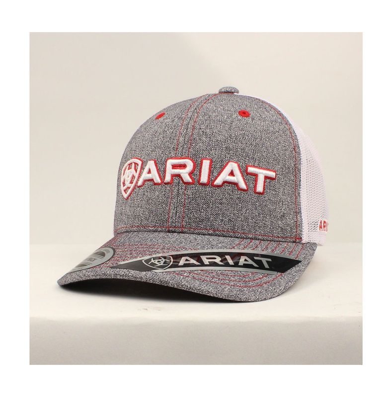 Ariat Men's Red & White Embroidered Logo Mesh Snapback Cap- Grey (A300000806)
