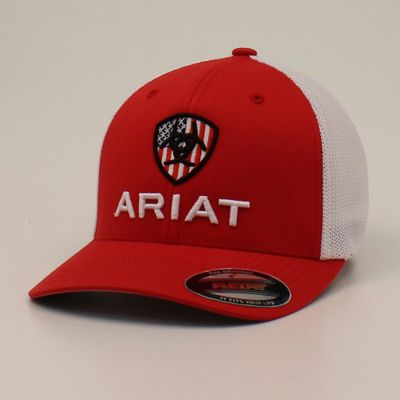Ariat Men's Flex Fit Trucker Cap- USA Shield Design, Red (A300035004) Ariat Men's Flex Fit Trucker Cap- USA Shield Design, Red (A300035004)