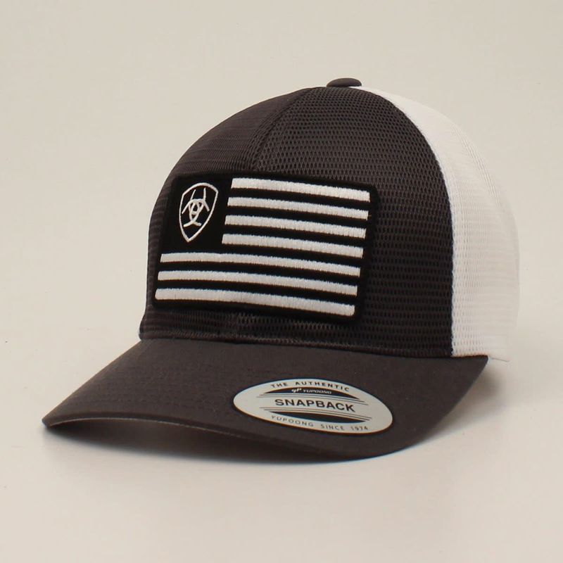 Ariat Men's Flexfit Snapback Cap- Charcoal with Shield Flag Patch (A300043007)