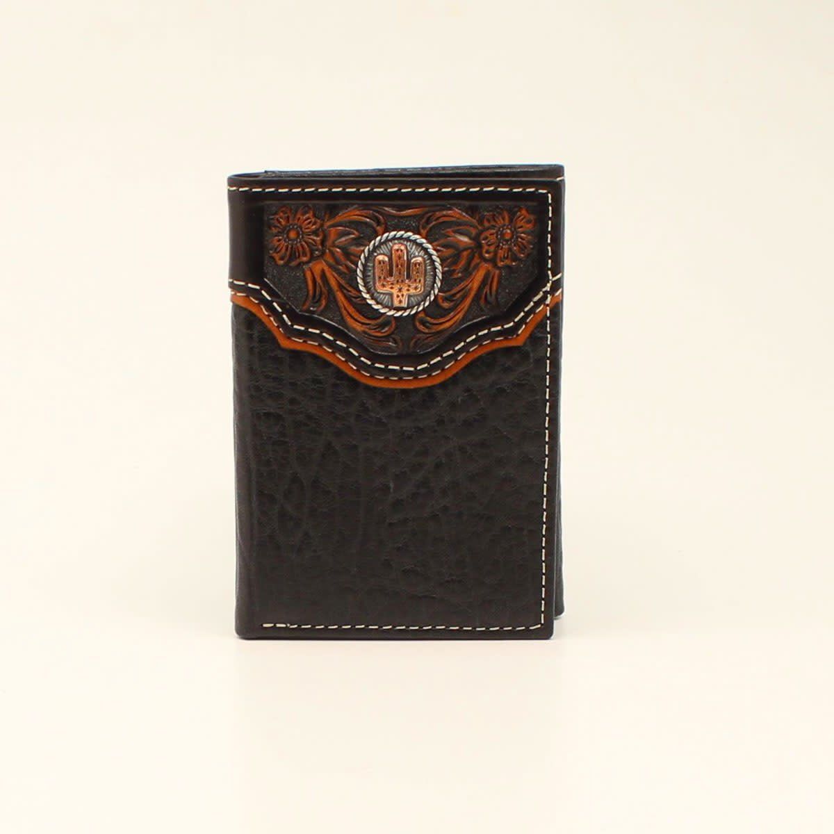**Nocona Trifold Wallet Floral Embosed Overlay Black N500004201 **Nocona Trifold Wallet Floral Embosed Overlay Black N500004201