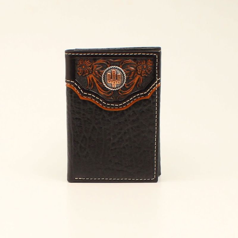 **Nocona Trifold Wallet Floral Embosed Overlay Black N500004201