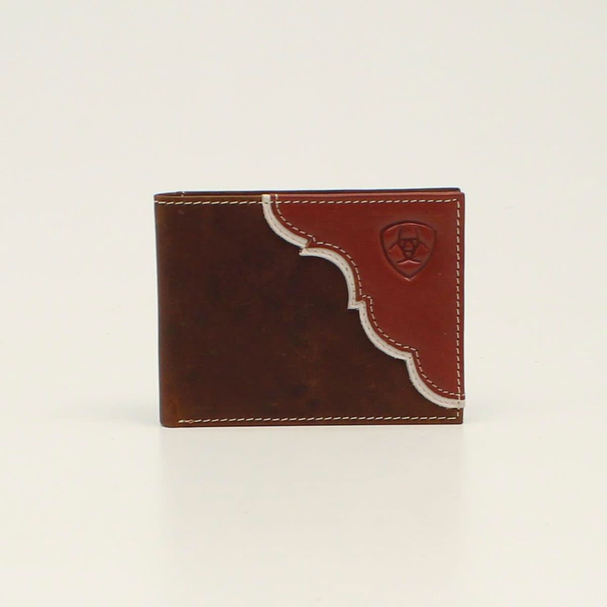 Ariat Mens Bifold Wallet Two Tone Shield Logo Tan A3547908