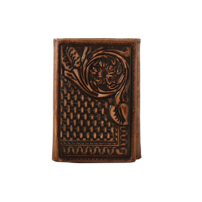 3D Trifold Wallet Floral Basketweave Brown D250004602