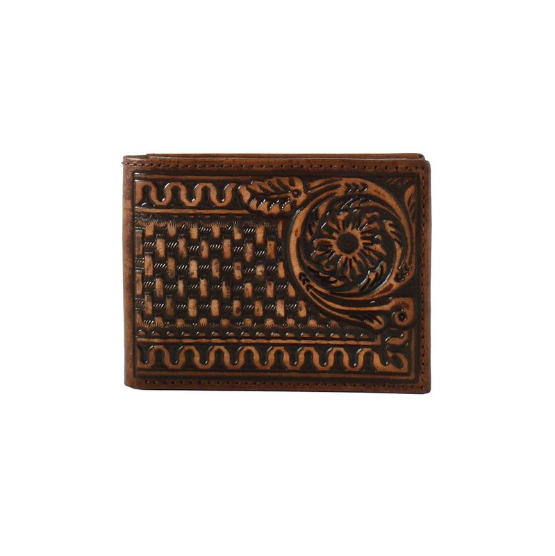 3D Bifold Wallet Floral Basketweave Brown D250004502
