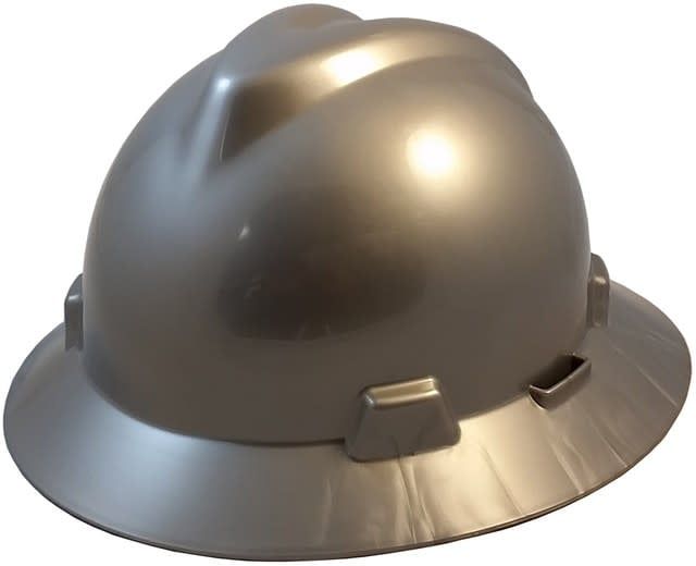MSA Silver V-Gard Full Brim Hard Hats with Fas-Trac Suspensions