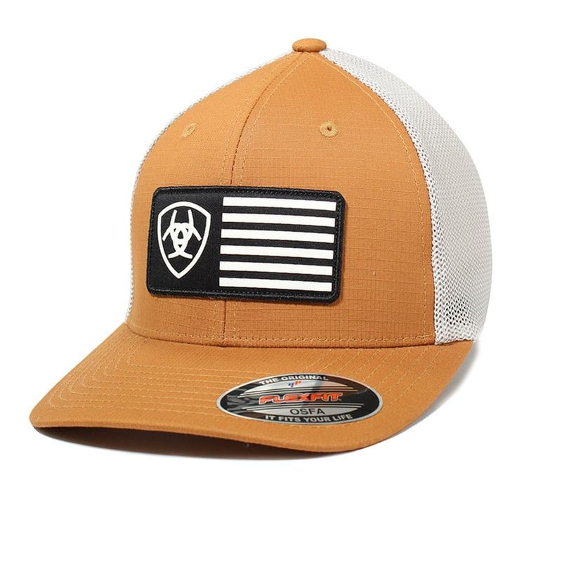 Ariat Men's FlexFit 110 Flag Logo Mesh Back Snapback Cap – Tan (A300065108)