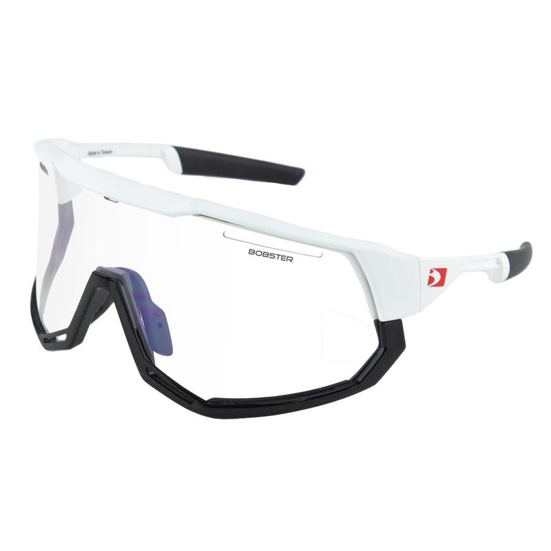 Bobster Freewheel Cycling Sunglass, Matte White/Gloss Black Frame, Smoke Black Red Revo, Yellow & Clear Lens BFRE01