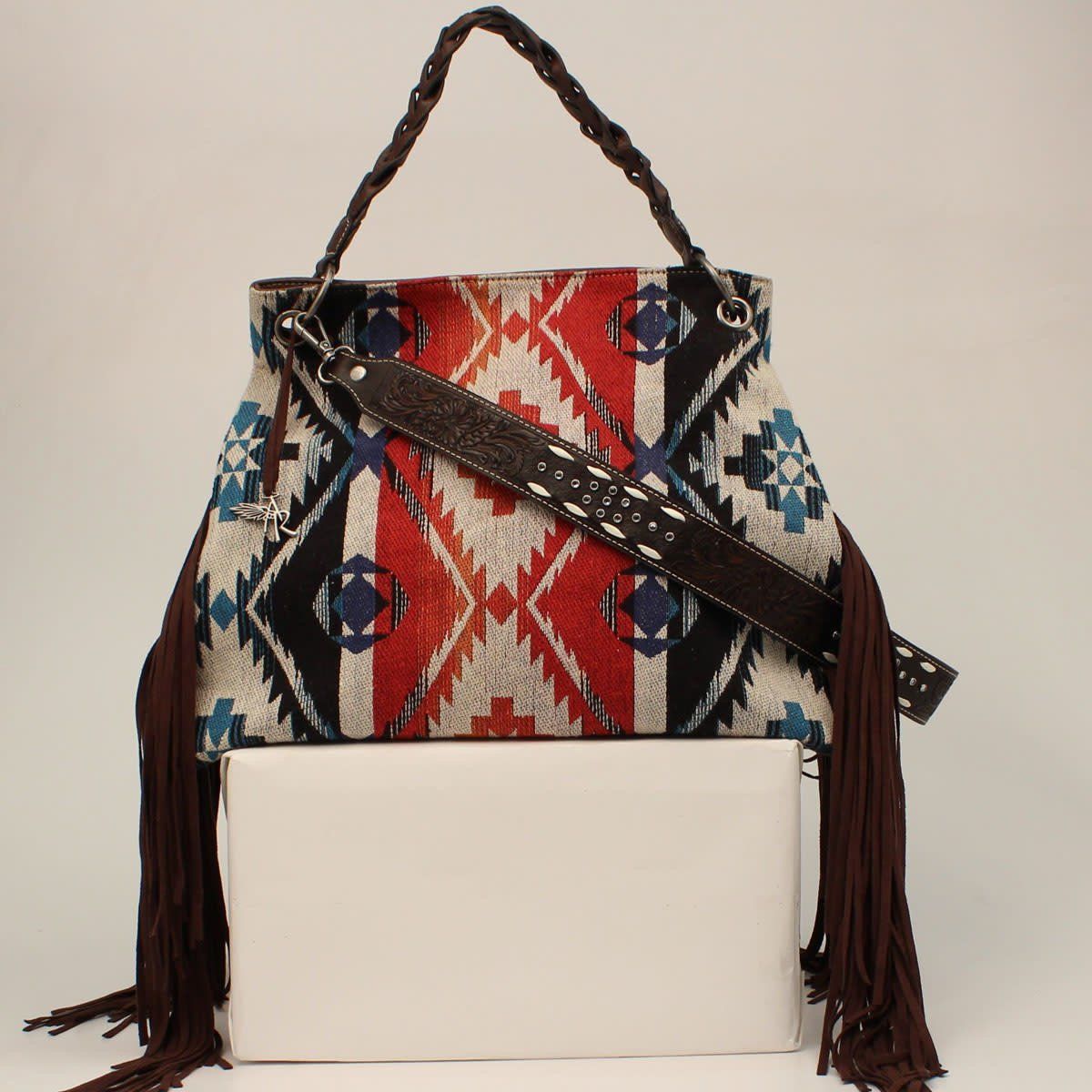 **ANGEL RANCH CONCEAL CARRY HOBO BAG FRINGE AZTEC MULTICOLORED D330002197