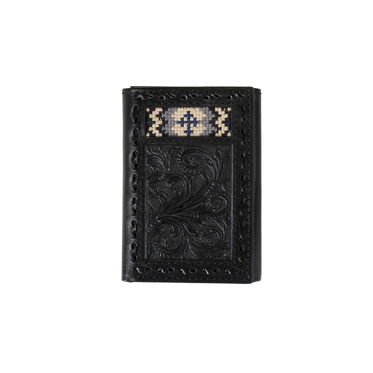3D Trifold Wallet Floral Leather Cross Embroidered Black D250007401 3D Trifold Wallet Floral Leather Cross Embroidered Black D250007401