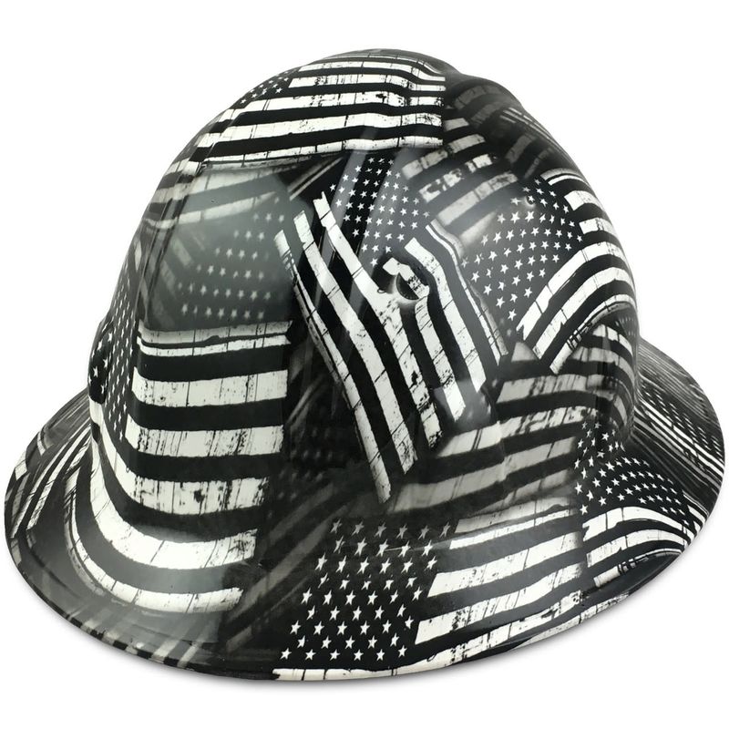 Black and White USA Flag Hydro Dipped Hard Hats Full Brim Style HDHH-1621
