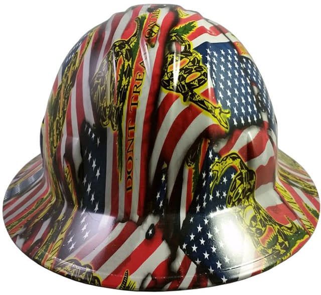 Don't Tread on Me USA FLAG Design Hydro Dipped Hard Hats Full Brim Style hdhh-758-FB