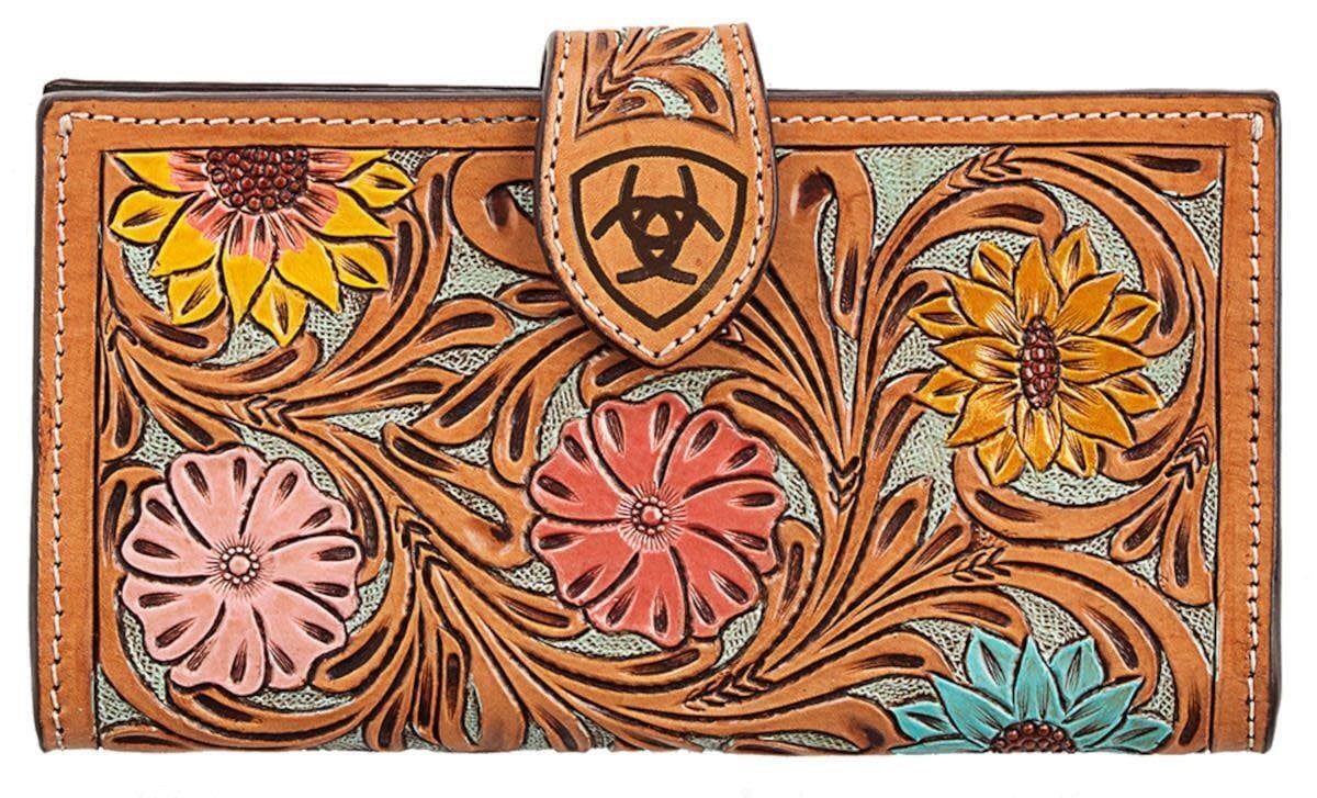 Ariat Ladies Wallet Sunflower Daisy Hand Tooled Multicolor A770016597 Ariat Ladies Wallet Sunflower Daisy Hand Tooled Multicolor A770016597