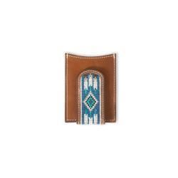 ARIAT MENS MONEY CLIP WALLET SOUTHWESTERN INLAY BROWN A3560602