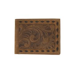 Nocona Bifold Wallet Floral Embossed Chocolate Buck Lacing Brown N5415502