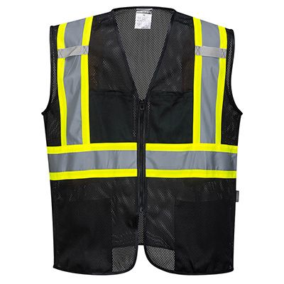 Portwest Iona Plus Enhanced Mesh Zipped Vest  US391, Color: BLACK, Size: S