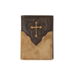 Nocona Trifold Wallet Cross Embossed Tan