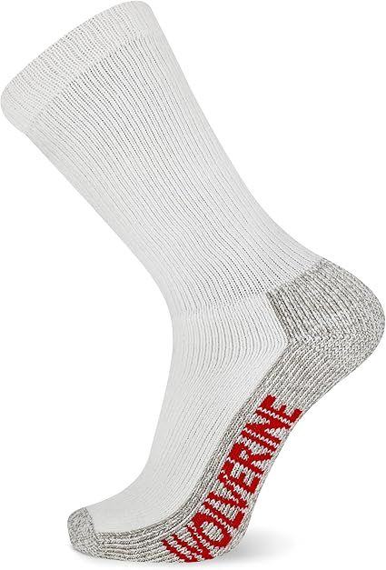 WOLVERINE Steel Toe Cotton Sock Mid Calf WWM40001C2 WOLVERINE Steel Toe Cotton Sock Mid Calf WWM40001C2, Color: White, Size: L