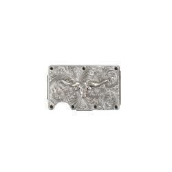 3D Mens Utility Wallet Long Horn Motif Silver Black D250008765