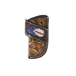 3D Leather Knife Sheath Hand Tooled Floral Wool Inlay Brown D8401202