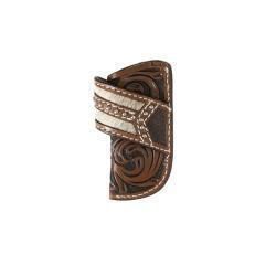 3D Leather Knife Sheath Floral Bead Calf Hair Brown D8401102