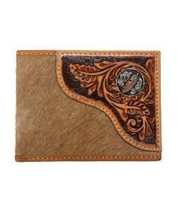 Nocona Mens Bifold Wallet Tooled Overlay Feather Concho Tan N500049008