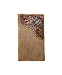 Nocona Mens Rodeo Style Wallet Tooled Overlay Feather Concho Tan N500048808