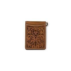 Ariat Bifold Money Clip Scrollng Embossed Medium Brown A3561544