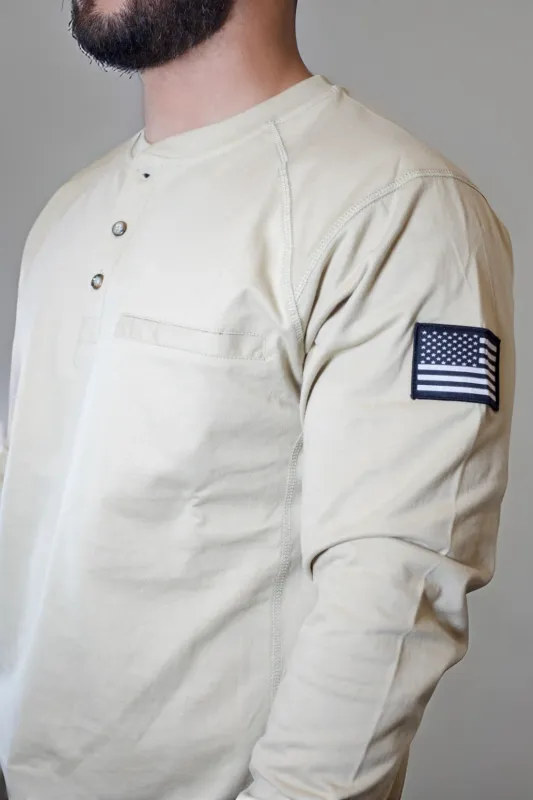 STATIC FR 3-Button Henley Shirt- Tan