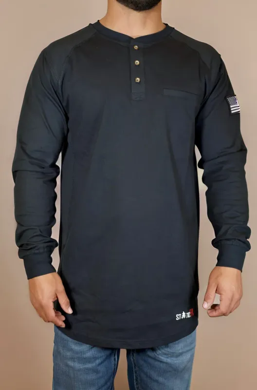 STATIC FR 3-Button Henley Shirt - Black