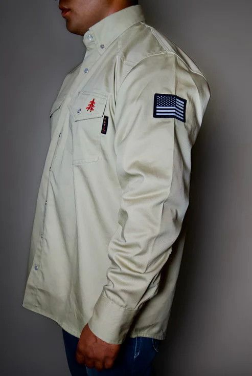 STATIC FR Western Style Pearl Snap Shirt- Khaki