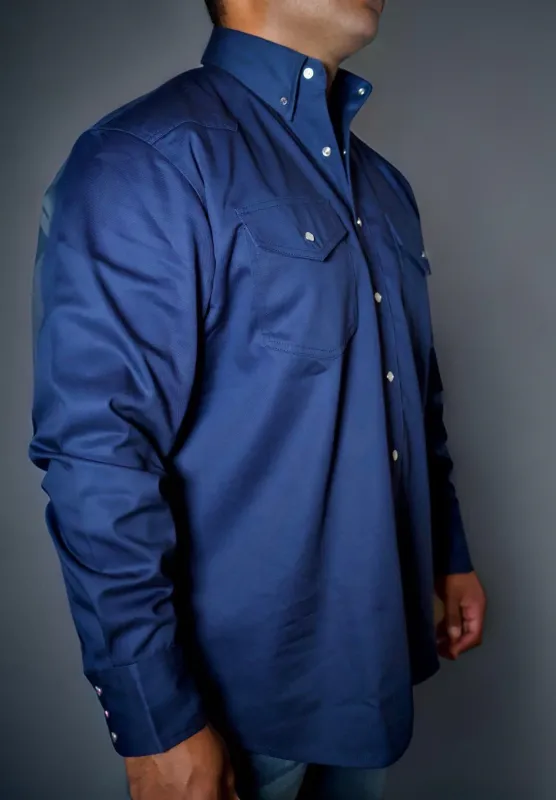 STATIC FR Western Style Pearl Snap Shirt- Navy